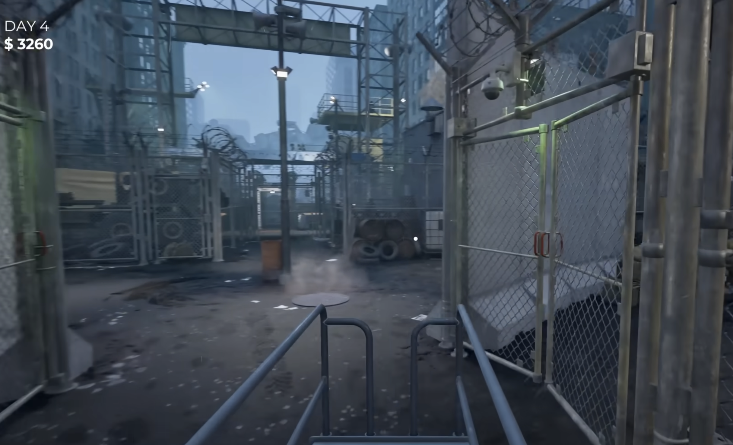 Checkpoint yard showing survivor queue and inspection area