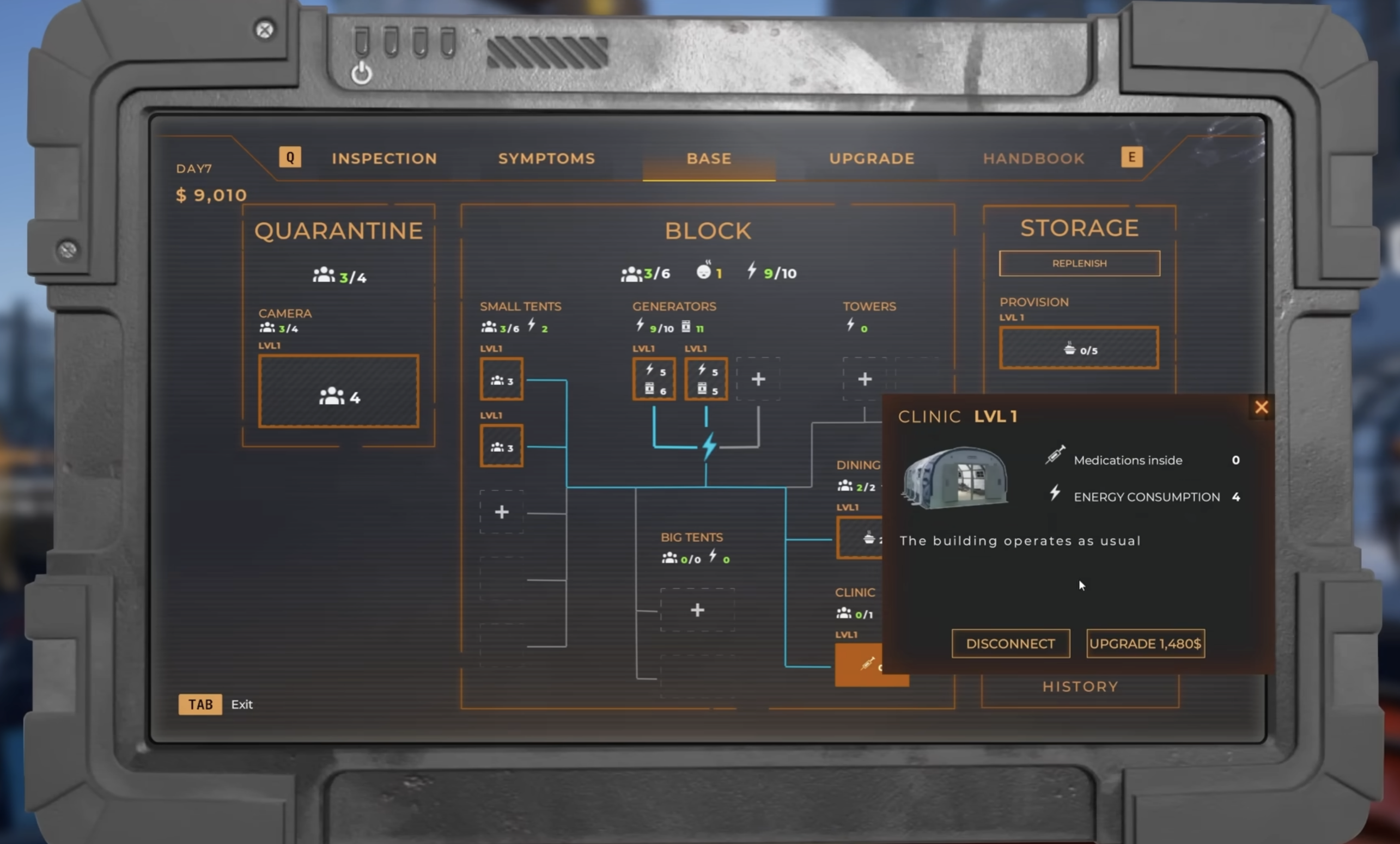 Clinic upgrade view in base management